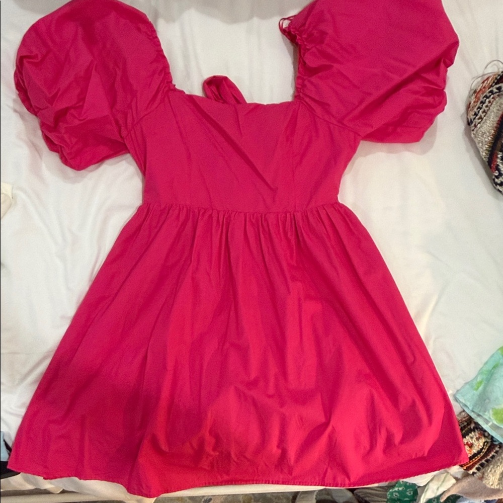 Charming Pink Puff Sleeve Dress
